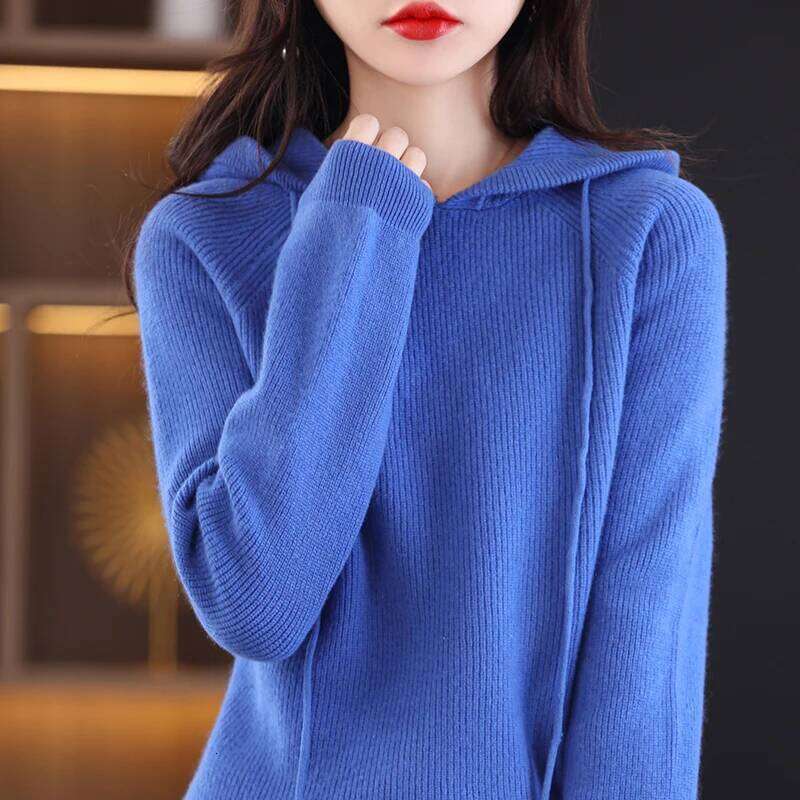 100% Merino Wool Women's Autumn Winter Casual Long Sleeve Soft Cashmere Knitted Hoodie Sweater Pullover Korean Female Clothing Z260313