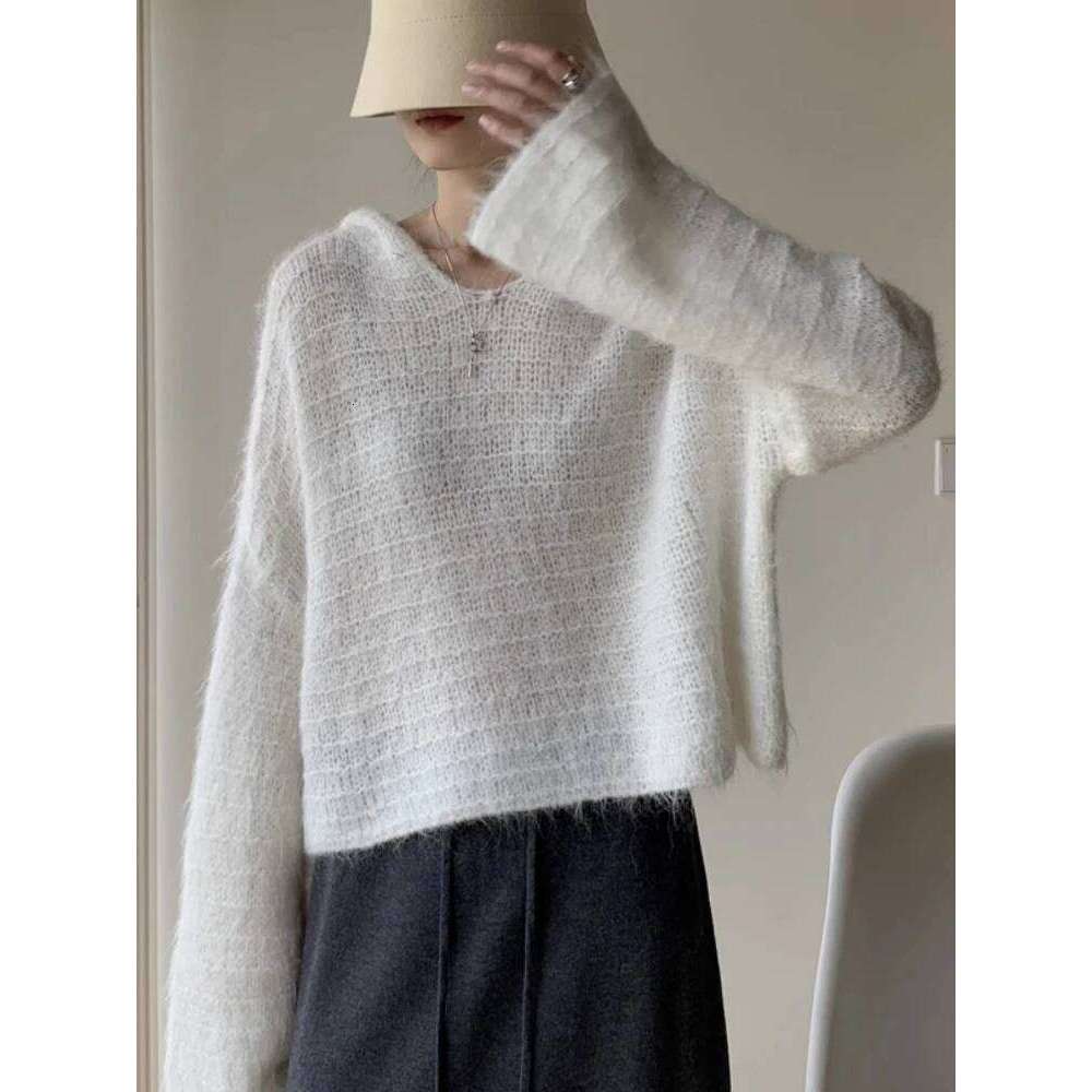 Korean Grey Lazy Style Hooded Knitted Sweater 2025 Autumn Winter Simple Casual Loose Pullovers Pure Color Versatile Tops Z260313