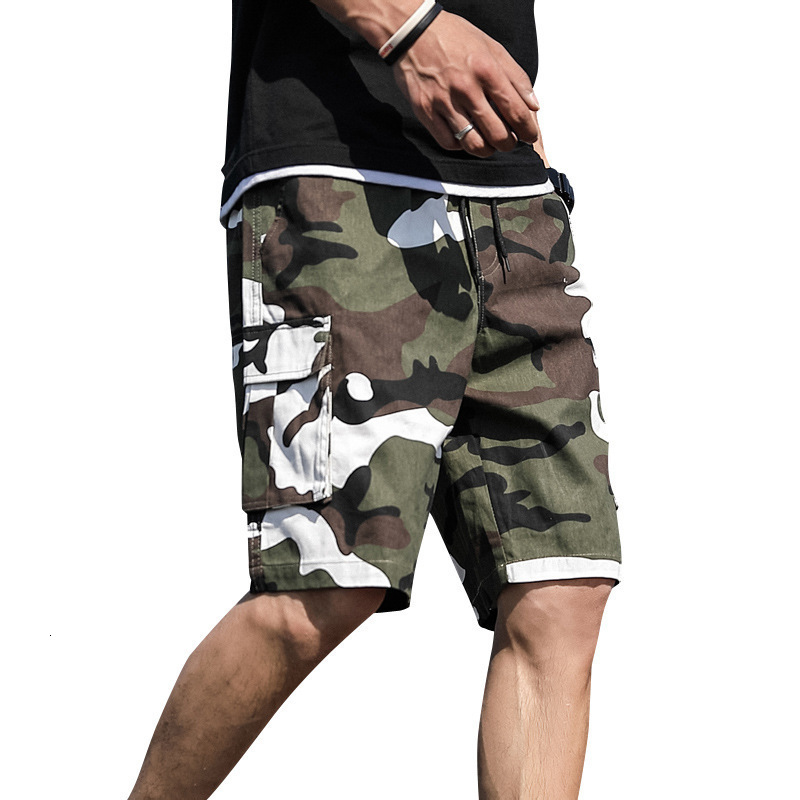 Mens Shorts Summer Cargo Fashion Knee Length Drawstring Men Cotton Khaki Work Bermudas Masculina Plus Size 7XL 210629