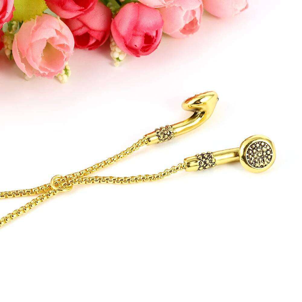 Headphone DJ Music Hip Hop Punk Jewelry Gifts Alloy Gold Silvery Color Earphone Necklace for Men H260312