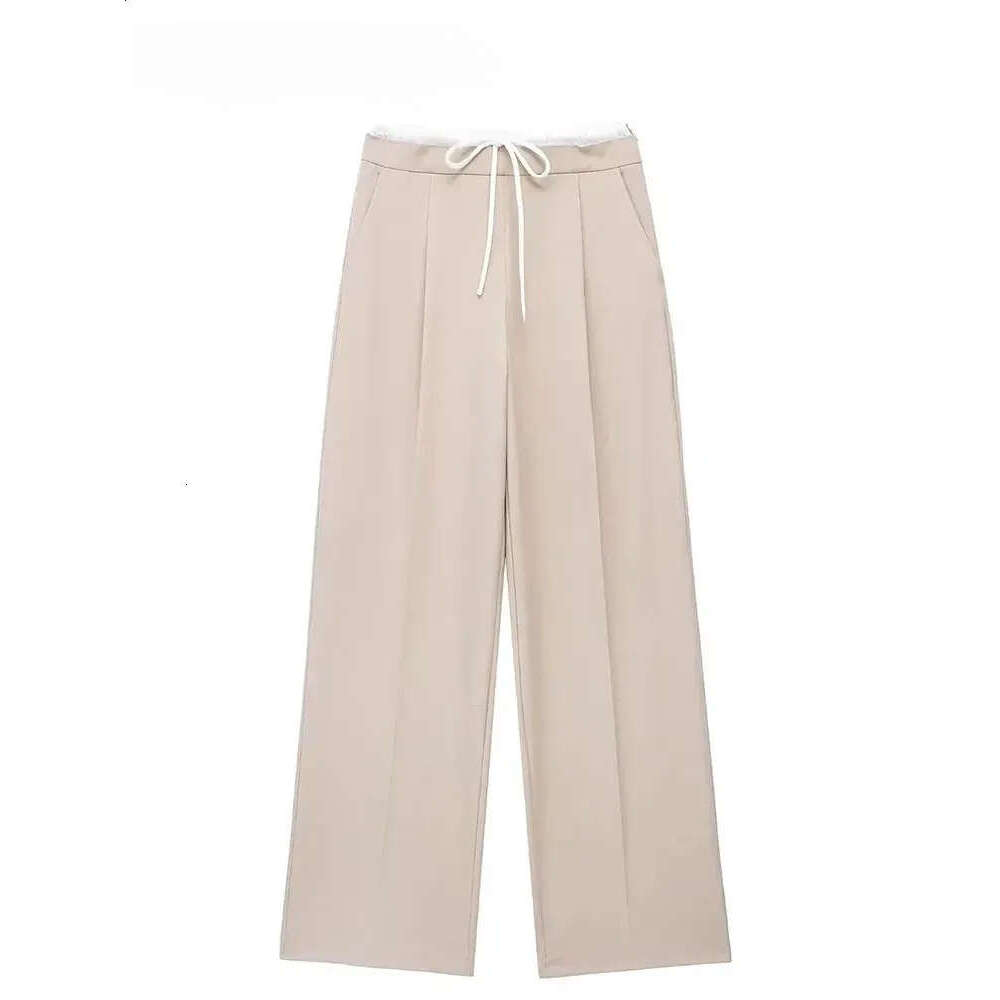 TRAFZA Fashion Woman Casual Trousers Patchwork Loose Women High Waist Long Pants Commute Female Chic Wide Leg Pant Z260312