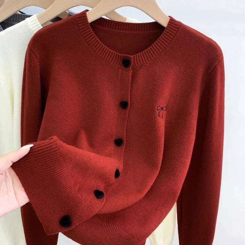 Button Contrast Knitting Korean Cardigan Autumn Winter Long Sleeve Solid All-match Youth Fashion Sweaters Casual Women Clothing Z260313