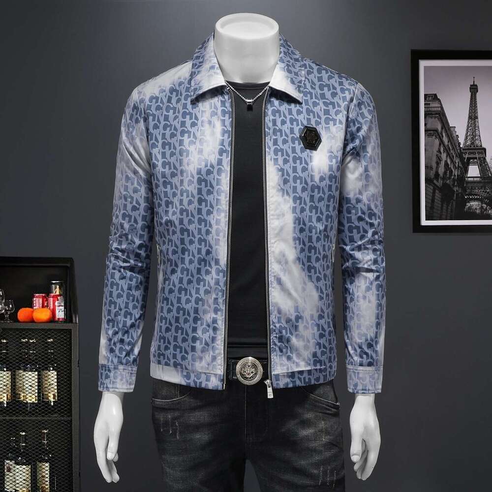 Men's European-Style Cross-Border Printed Slim-Fit Tops, Fashionable, Trendy, Casual, Versatile Jackets For Men
