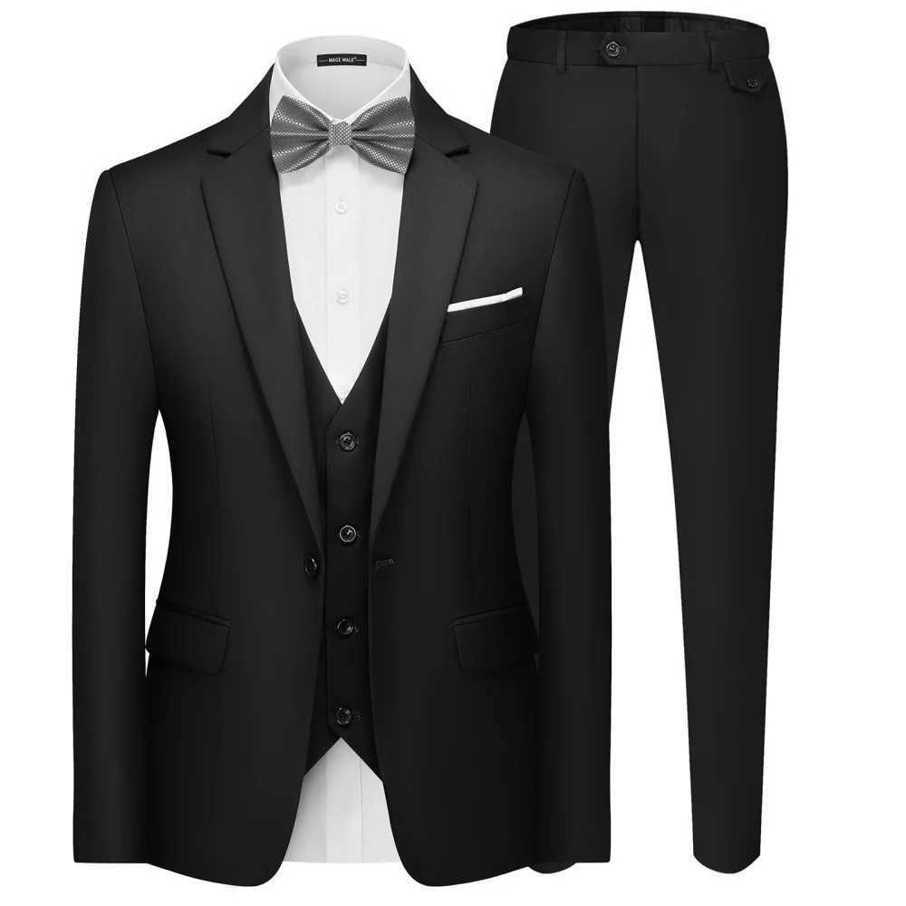 Moda Slim Fit 3-Piece Mens Tuxedo Wedding Groomsmen Formal Suit for Ceremony Dance Party Elegant Smoking Suit for Events M260313