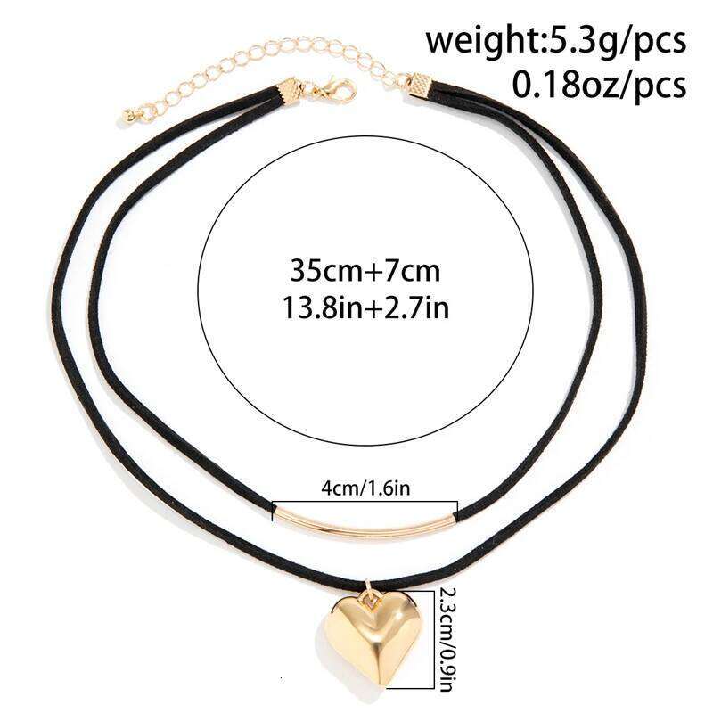Dainty Y2K Resin Heart Charm Choker Necklace Set for Women Double Layer Handmade Black Yarn Velvet Rope Chain Party Jewelry Gift H260312
