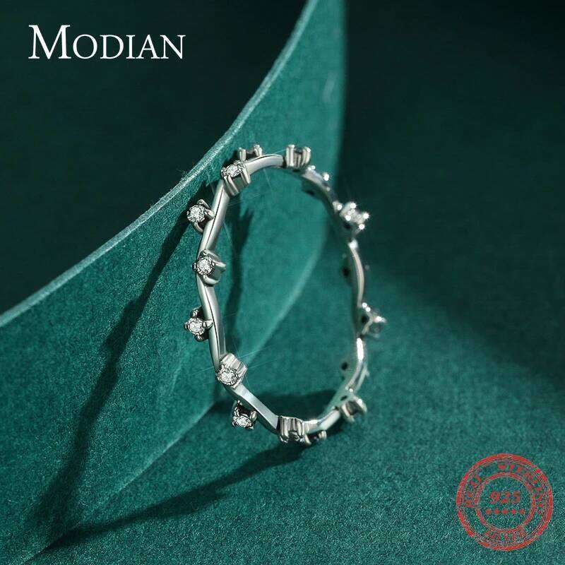 Modian 925 Sterling Silver Charm Line Clear CZ Finger Rings Elegant Wedding Trendy Stackable Ring For Women Brand Jewelry Anel H260312