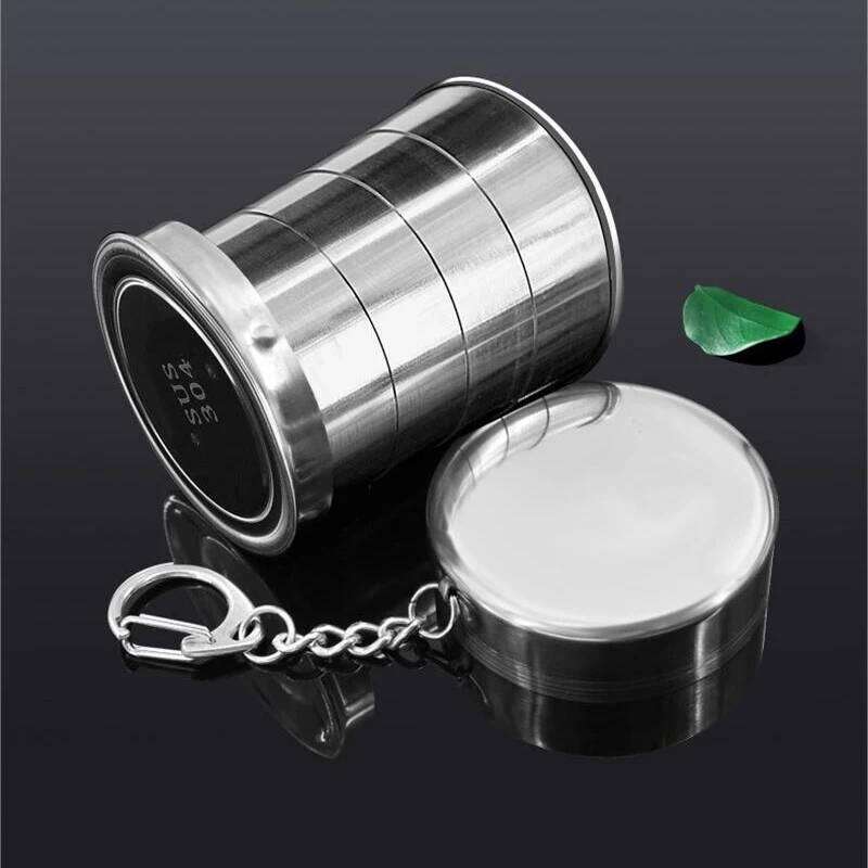 75/140/240ml Stainless Steel Flexible Folding Ourdoor Travel Camping Cup With Keychain Portable Foldable Drinkware Z260314