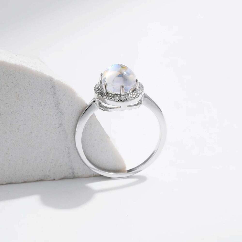 MODIAN 925 Sterling Silver Delicate Luxurt Oval Moonstone Party Finger Ring Shiny Rainbow Color Fine Jewlry For Women Gift H260312