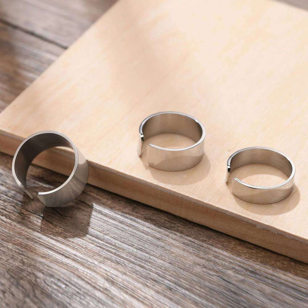 6/8/11.5MM Cuff for Men Boys,Waterproof Stainless Steel Rings Finger Band,Simple Plain Classic Basic Punk Opening Ring H260312
