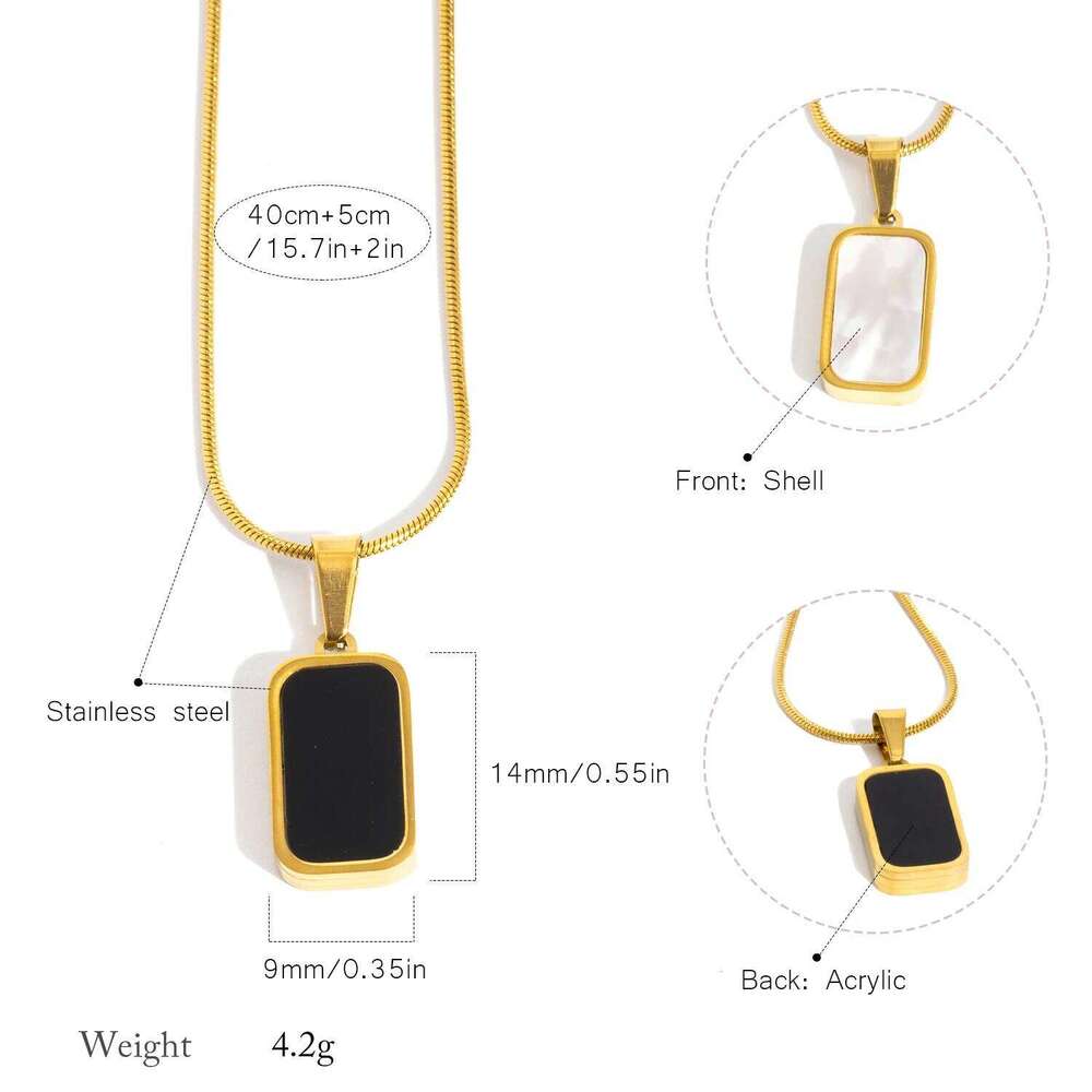 Double Sided Square Pendant Necklace for Women - Hypoallergenic 18K Gold Plated Stainless Steel -Shell & Acrylic Fashion Jewelry H260312