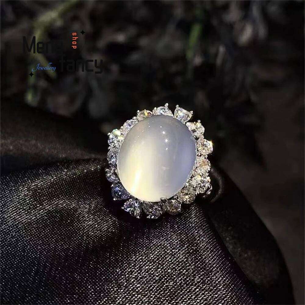 Silver-Inlaid High-Ice Chalcedony The Ice-Bred Pigeon Egg Live Ring Are Fashionable And Elegant Fashion Jewelry H260312