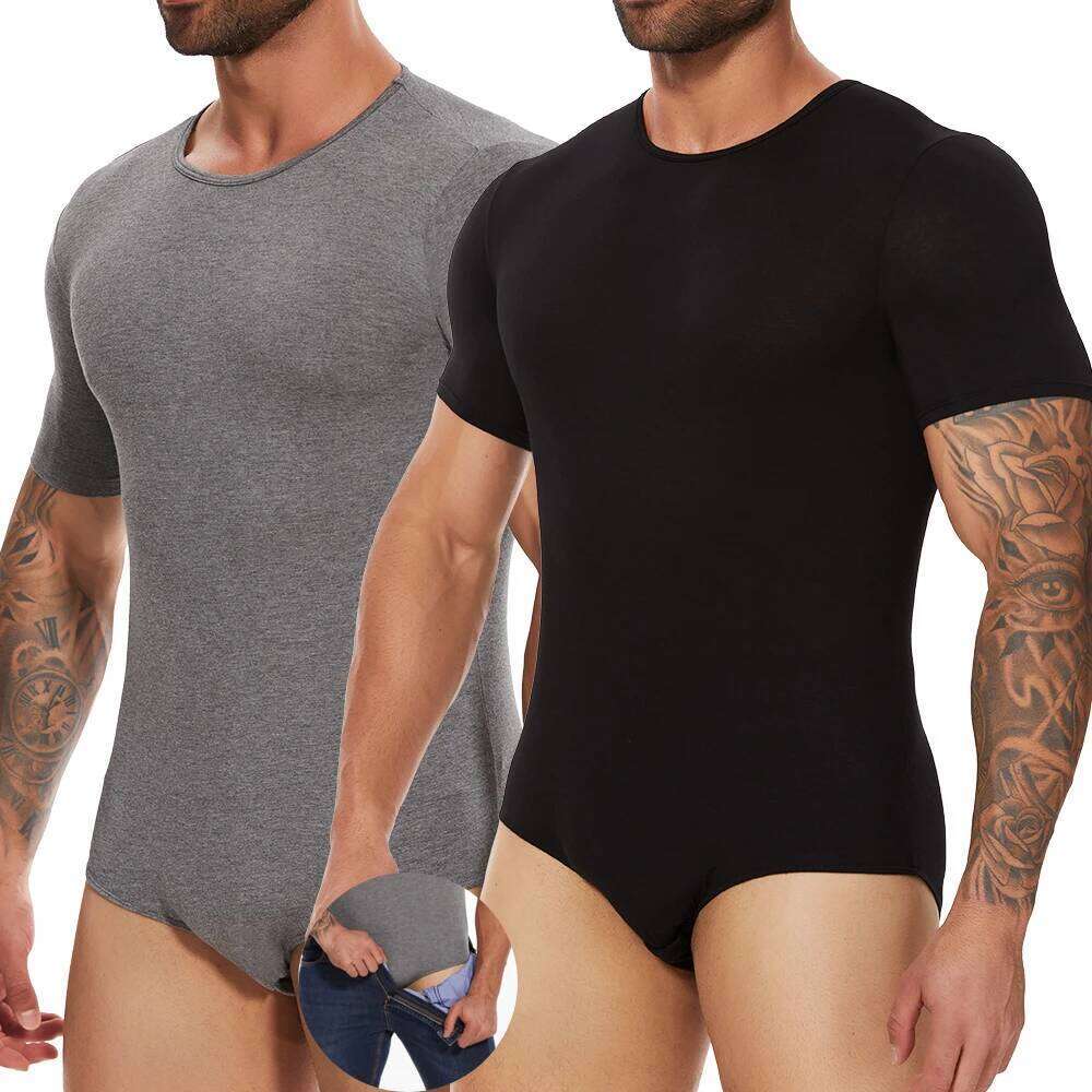 Mens Short Sleeve Full Body Shaper Bodysuit Tummy Control Romper Pajamas Waist Slimming Shapewear Underwear Undershirts 26Y0313