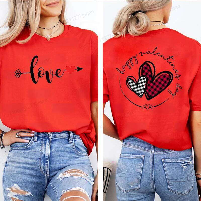Leopard Print T Shirt for Women T-shirt Girl Casual Short Sleeve O Neck Top Valentine Heart Summer Female Clothing Tshirt Z260314