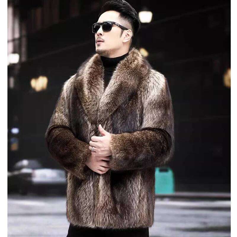 Men's mink coat Medium length fox fur thickened to keep warm in winter Z260313