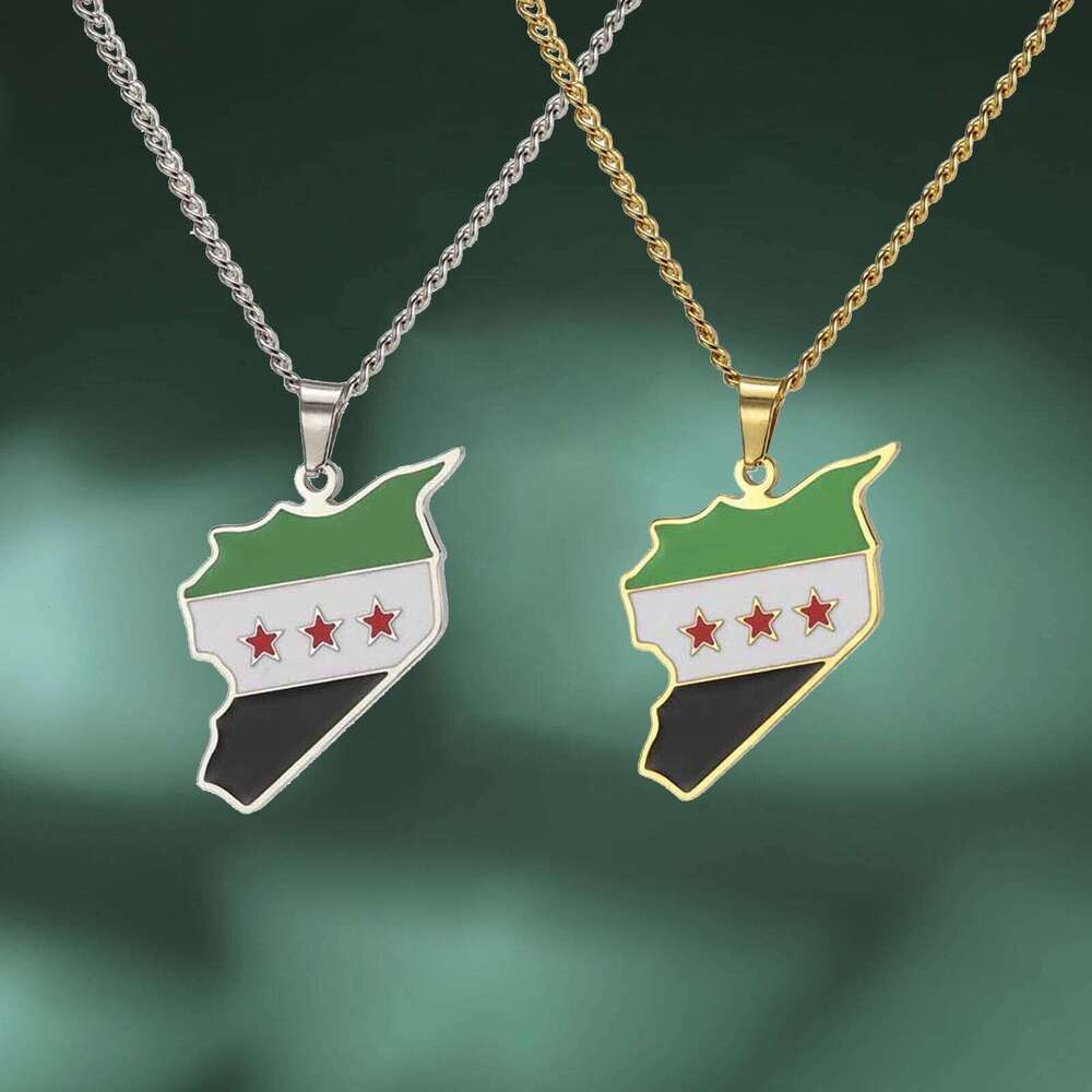 LIKGREAT Trendy Syria Flag Pendant Necklaces Stainless Steel Syrians Map Hiphop Jewelry Gift for Women Men H260312