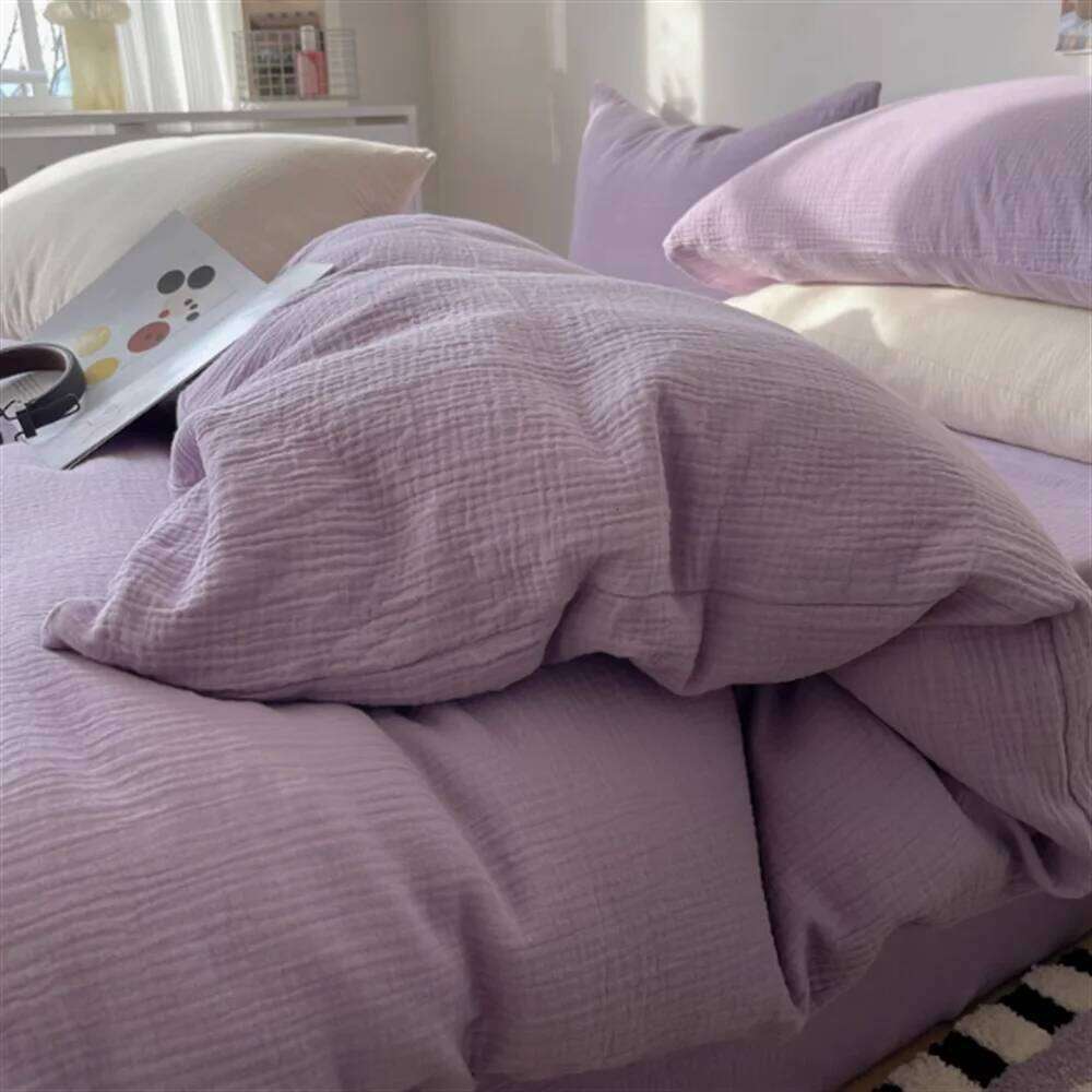 Ins Four of Washed Cotton Striped Duvet Cover Set, Simple Bed Sheets, and a Three Piece Set for Student Dormitories H260312 - view 6