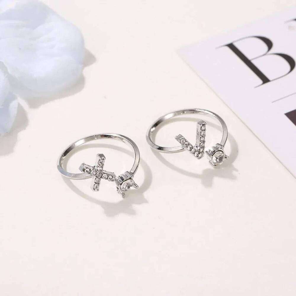 Adjustable Initials Stainless Steel Simple Zircon Letter Rings for Women Wedding Band Couples Jewelry Accessories Gifts H260312