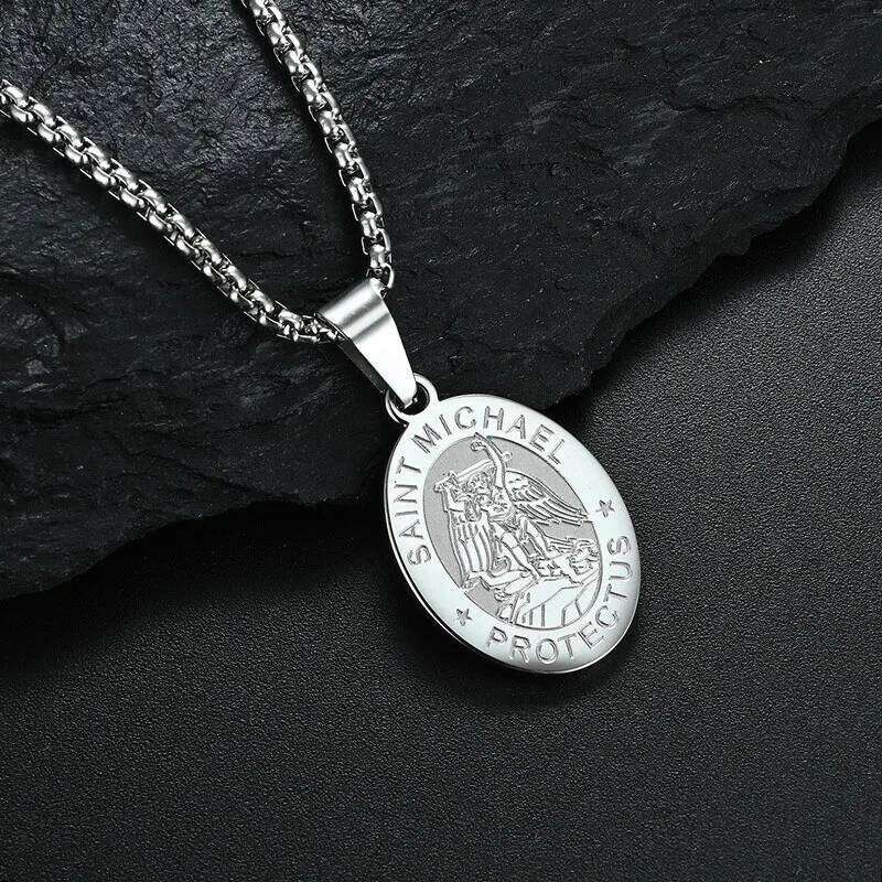 Medal San Miguel Arcanjo Archangel Necklaces Stainless Steel Chain Saint Michael Pendant Necklace Lucky Apotropaic Gift H260312