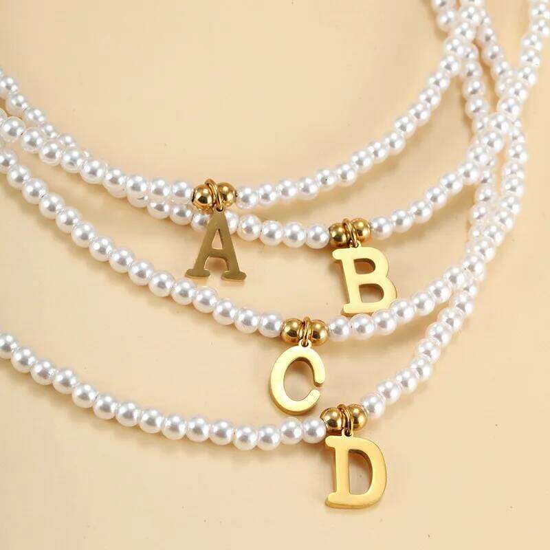 Golden Letters Initial Pendant Necklace Diy Name Simulated Pearls Bead Necklaces for Women Pearl Woman's Choker Jewelry Gift H260312
