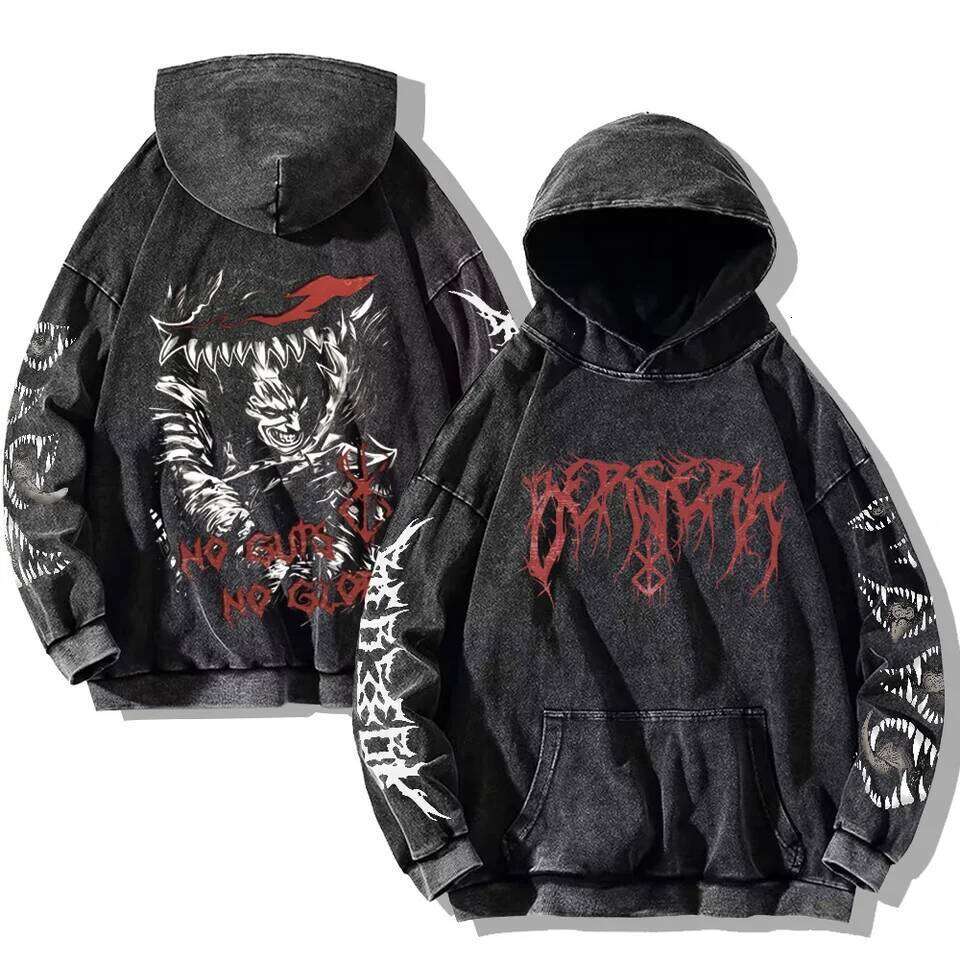 Berserk Printed Washed Hoodies Gothic Vintage Cotton Hooded Sweatshirt Y2k Oversized Long Sleeve Pullover Men Women Retro Hoodie 26Y0313