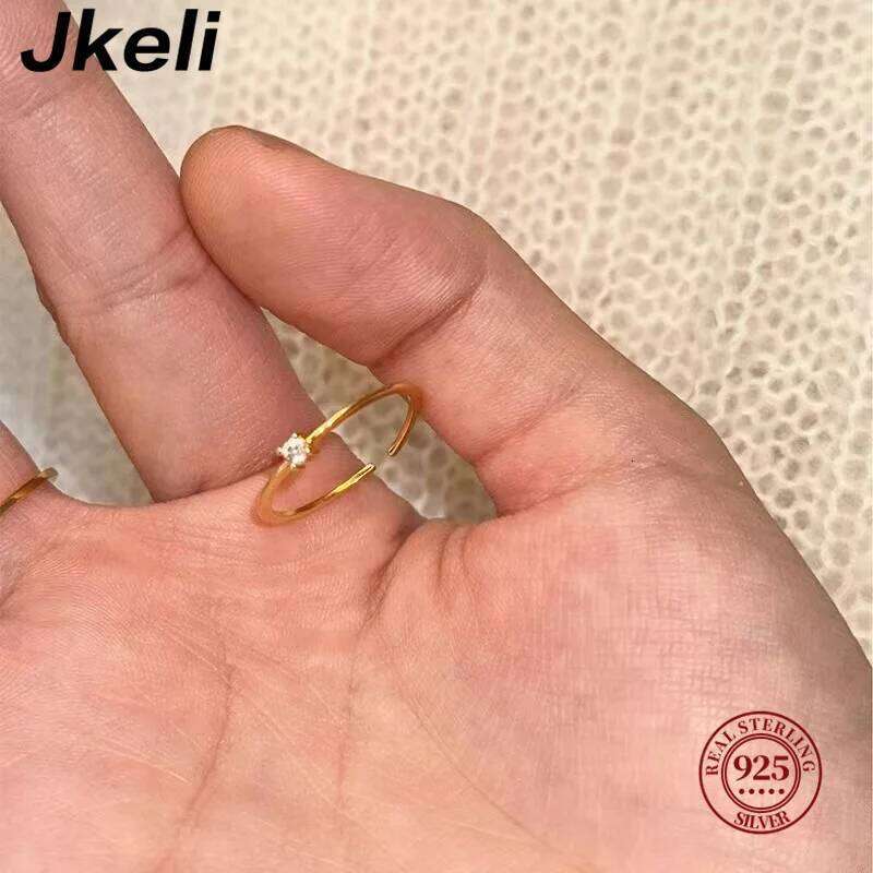 Jkeli S925 Sterling Silver Gold Plated White Zircon for Women Simple Fashion Design Fresh Style Open Finger Ring H260312