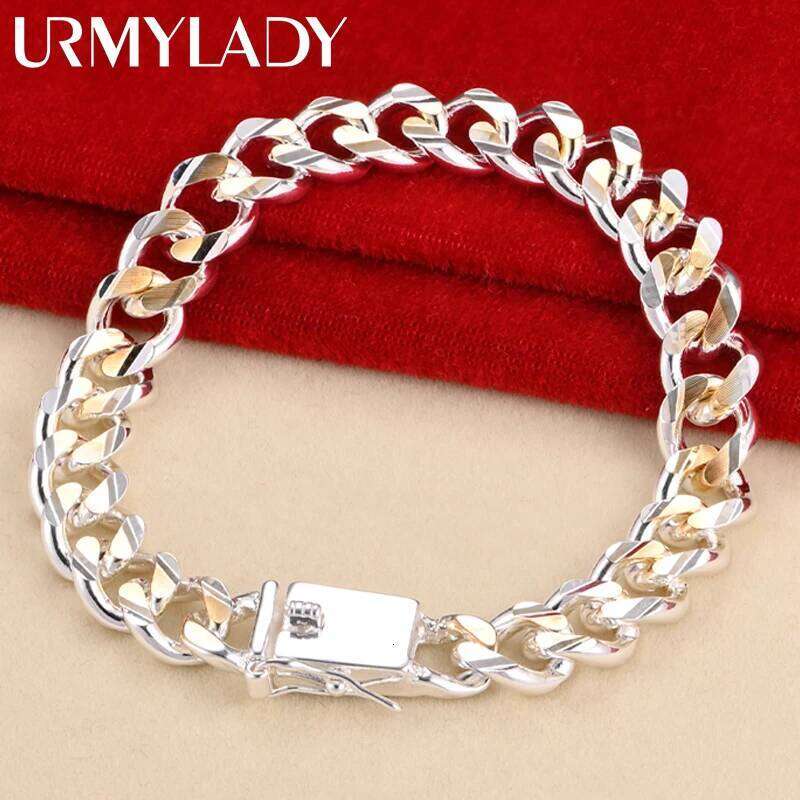 URMYLADY 925 Sterling Silver Gold 10mm Side Chain Bracelet For Men Women Wedding Party Fashion Exquisite Jewelry Z260313