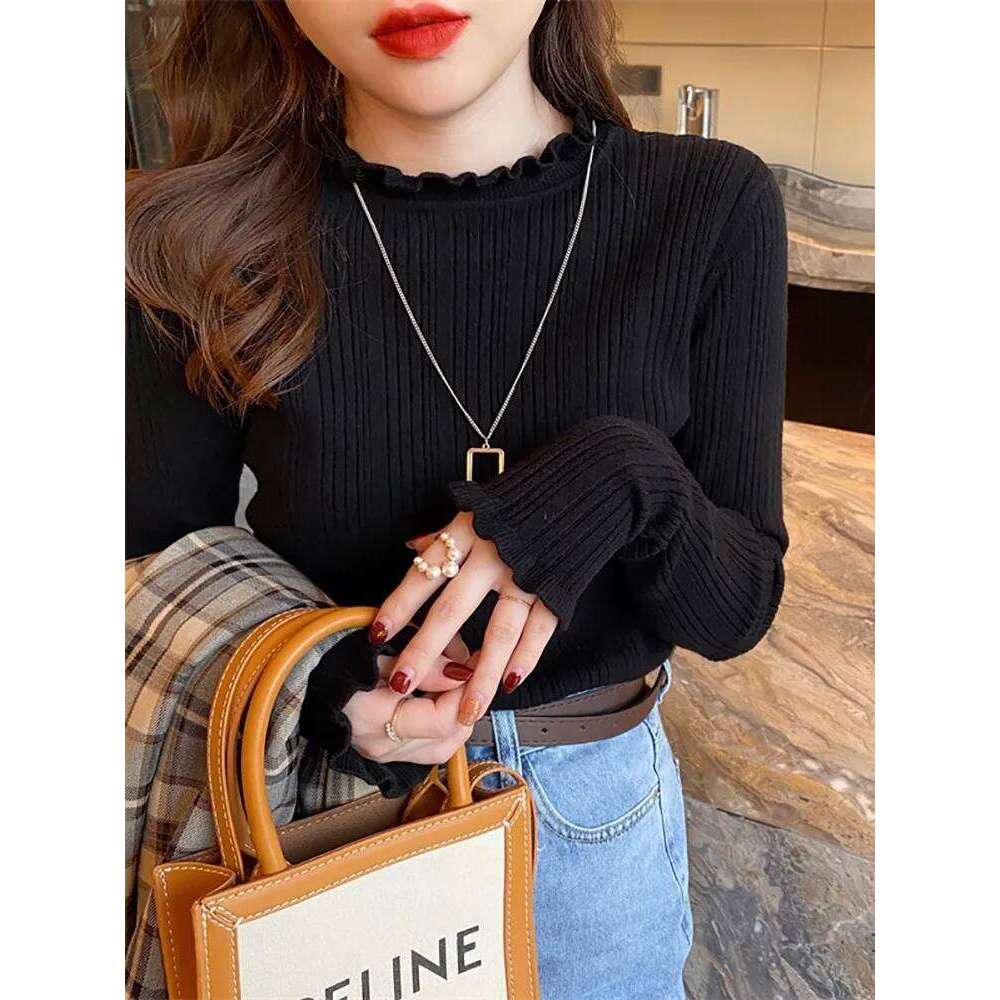 2025 Elegant Solid Basic Knitted Tops Women Turtlneck Sweater Casual Slim Pullover Korean Fashion Simple Chic Ruched Clothes Z260314