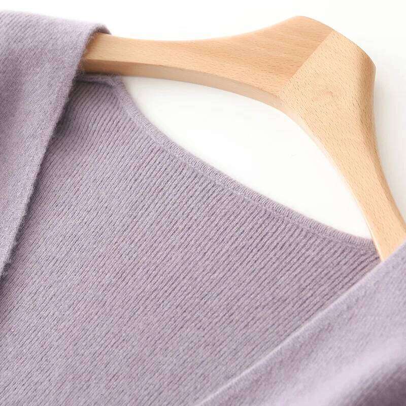 Women V-neck 100% Merino Wool Dress Sweater Autumn Winter Crossing Lace-up Long Sleeve Pullover Knit Skirt Office Lady Knitwear Z260314