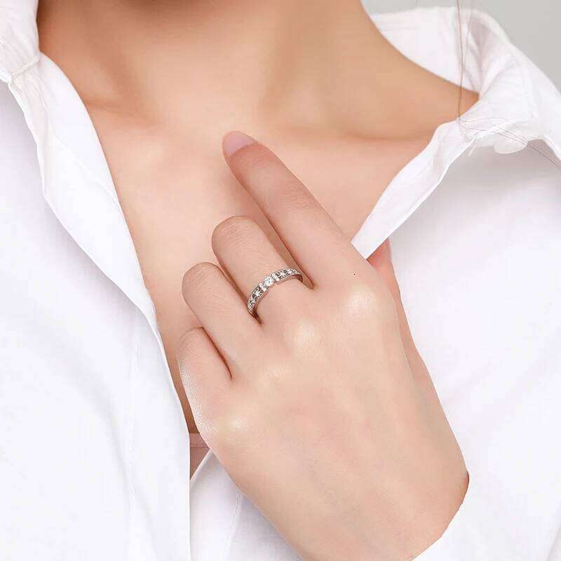 Ailmay Real 925 Sterling Silver Clear CZ Finger Geometric Line Rings For Women Classic Wedding Statement Jewelry H260312