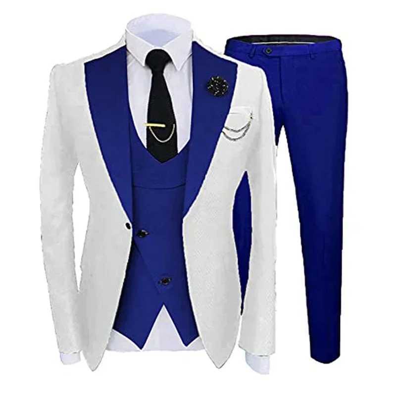 Slim Fit Formal Men Suits For Wedding Solid Color Wide Notched Lapel Groom Tuxedo 3 Pcs Male Fashion Jacket With Vest Pants 2024 M260313