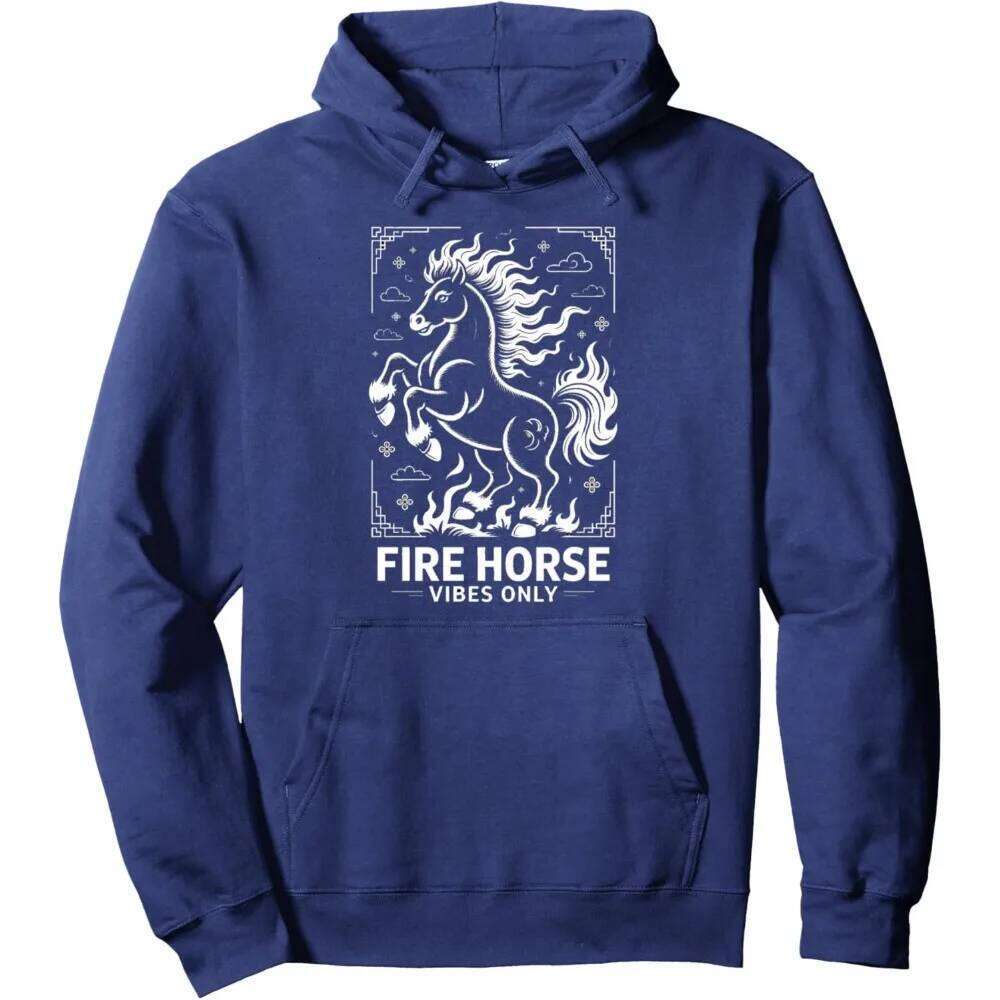 Fiery Luck Awaits Chinese New Year Fire Horse 2026 Pullover Hoodie Festival Celebration Costumes Men Women Fashion Sweatshirt Z260314