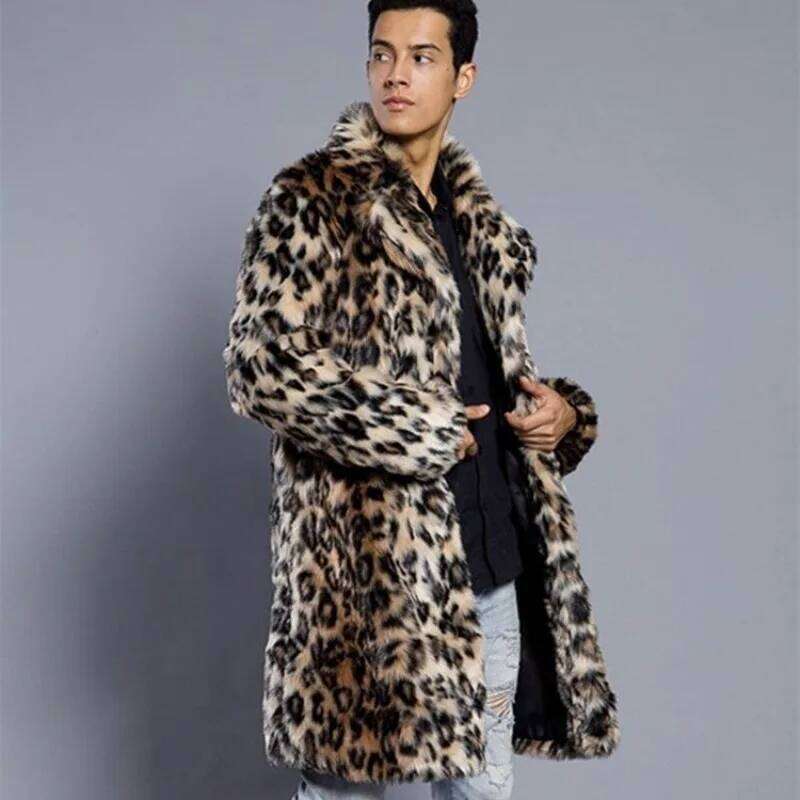 Luxury Men's Leopard Print Suit Overcoat Mid-length Rabbit Winter Warm Thicken Faux Men Mens Fur Trench Coat New Z260313
