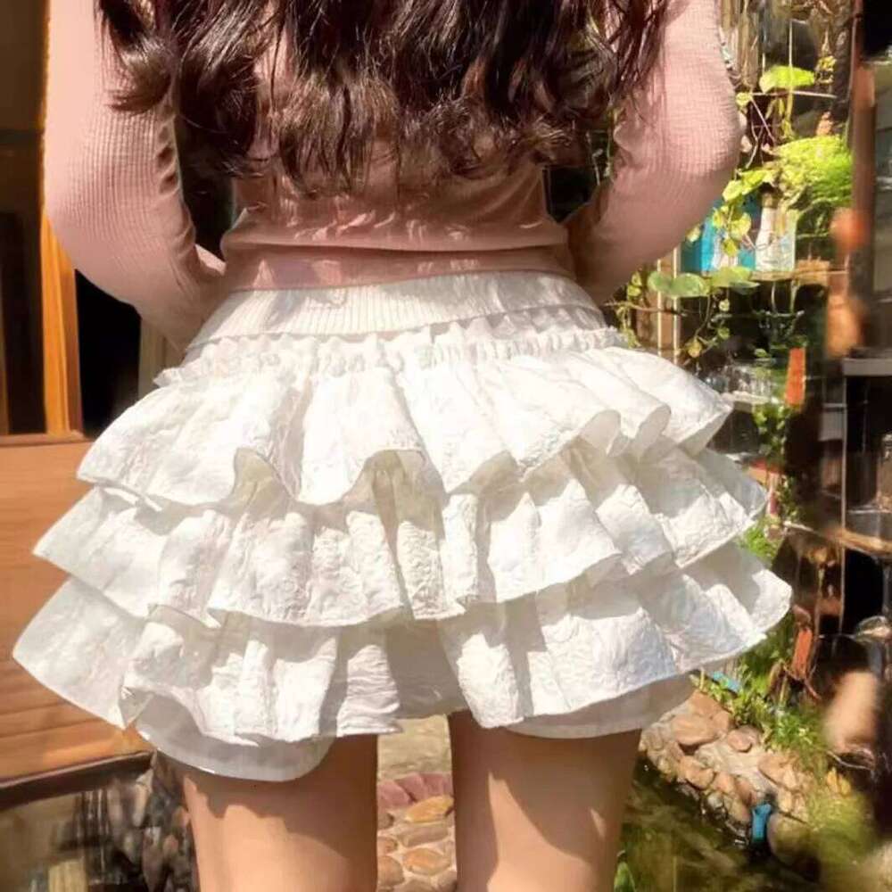 Women Kawaii Lolita Shorts 2024 Summer Ruffles Layered Patchwork High Waist Mini Skirts Girl Sweet White Pleated Skirt Z260314