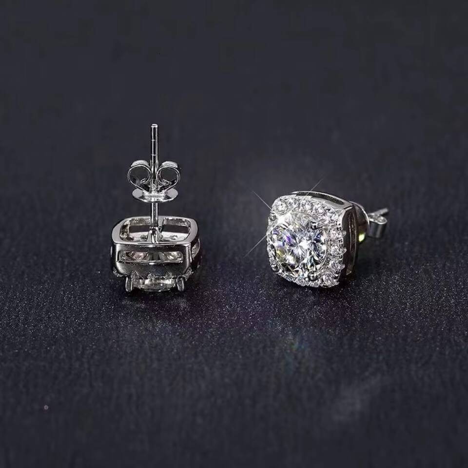 No Tariffs Classic 232 Carat Square Moissanite 925 Sterling Silver Stud Earrings for Women Men