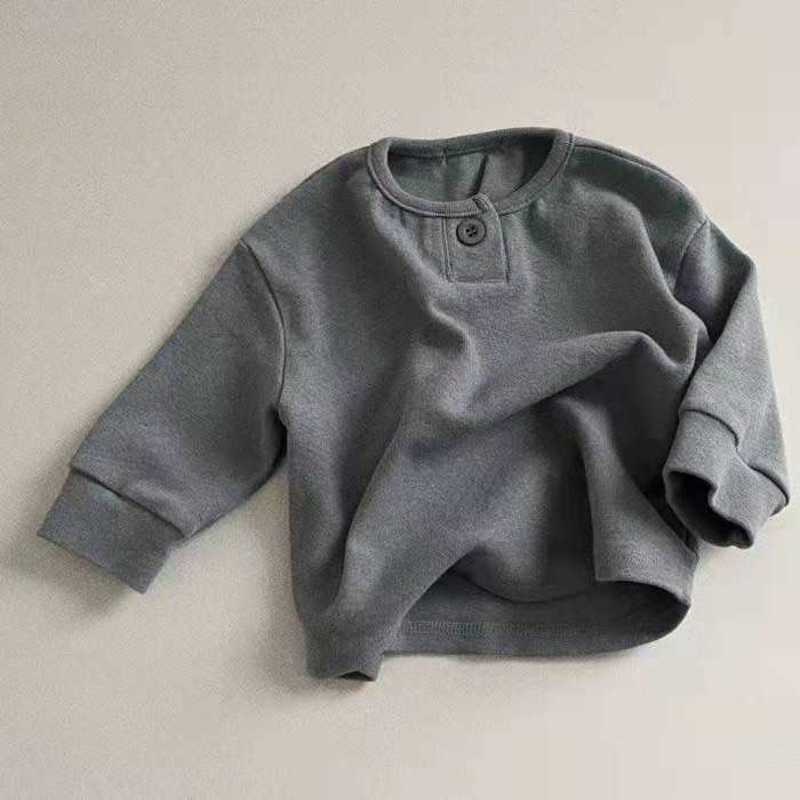 T-shirts Boys' and girls' spring and autumn base shirt, stylish and trendy solid color children's long-sleeve T-shirt with buttons