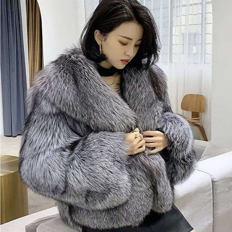 Women's short style fashion imitation fox hair whole fur coat autumn winter new casual lady jacket Z260313