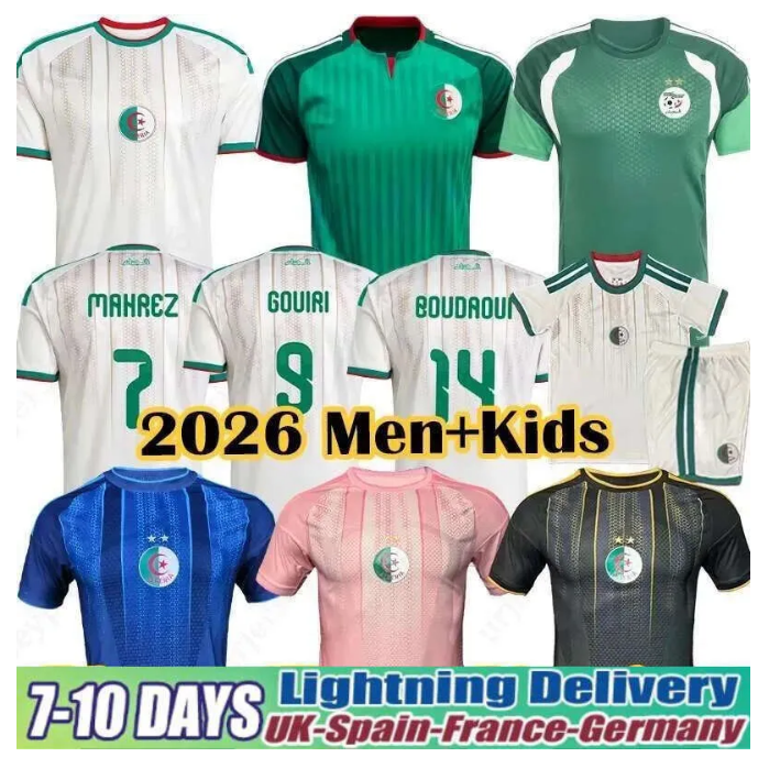 Maillot Algerie 2026 World Cup Soccer Jersey 26 27 Gouiri Amoura Moussa Boudaoui Houssem Aouar Rayan Ait-nouri Benrahma fans player men kids Algeria soccer jerseys