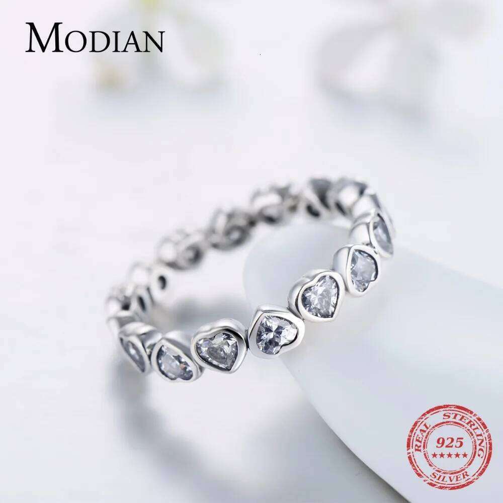 Modian Fashion Classic Cubic Zirconia Real 925 sterling silver Hearts Eternity Simulated Ring Bands Jewelry H260312