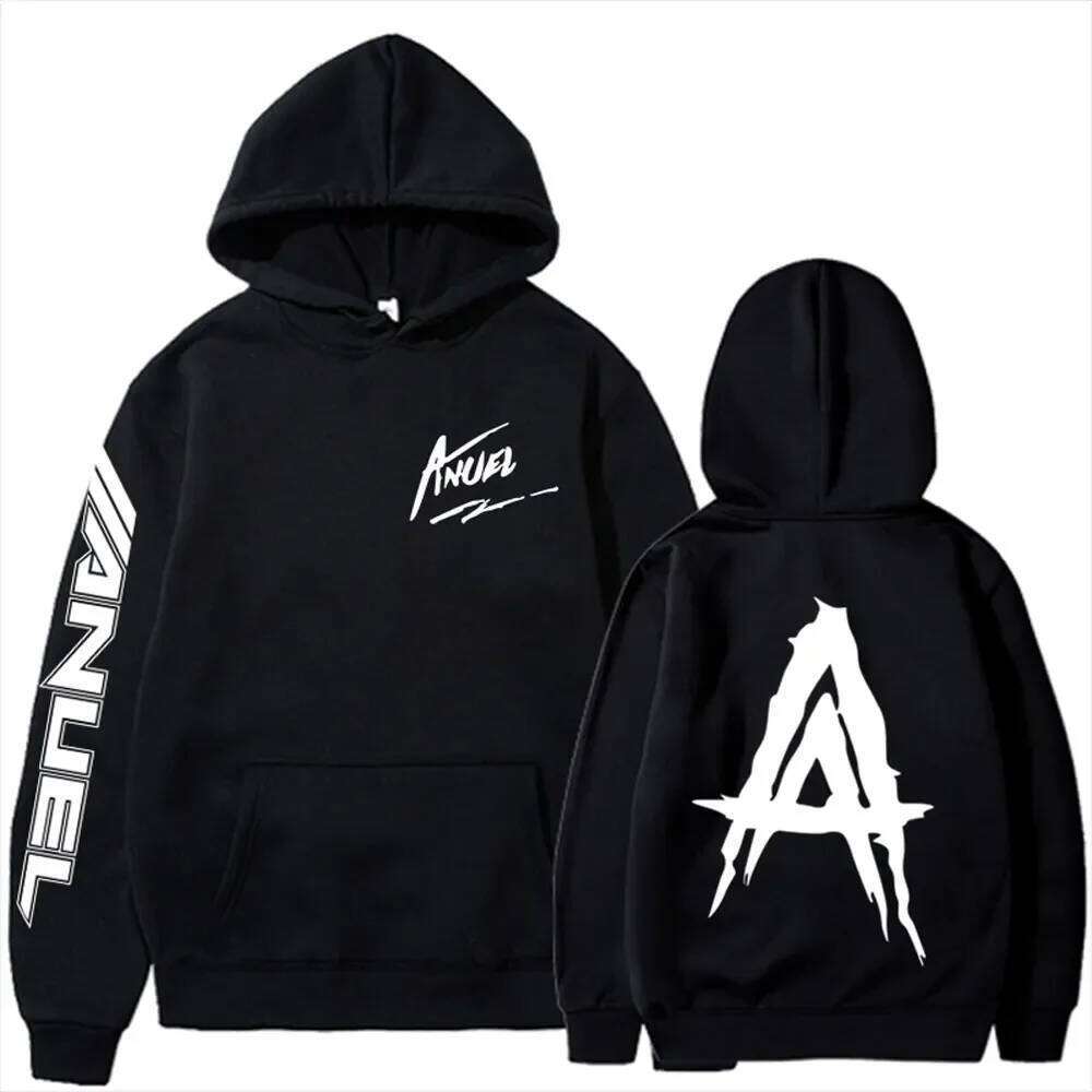 Rapper Anuel AA's hooded sweatshirt, stylish coat for both men and women, singer's printed pattern sweatshirt Z260314