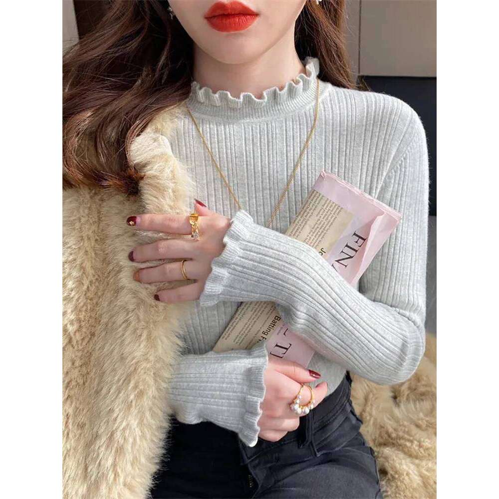 Turtleneck Fashion 2025 New Binding Stretch Tops Women Pullovers Long Sleeve Bottoming Knitted Sweater Z260314