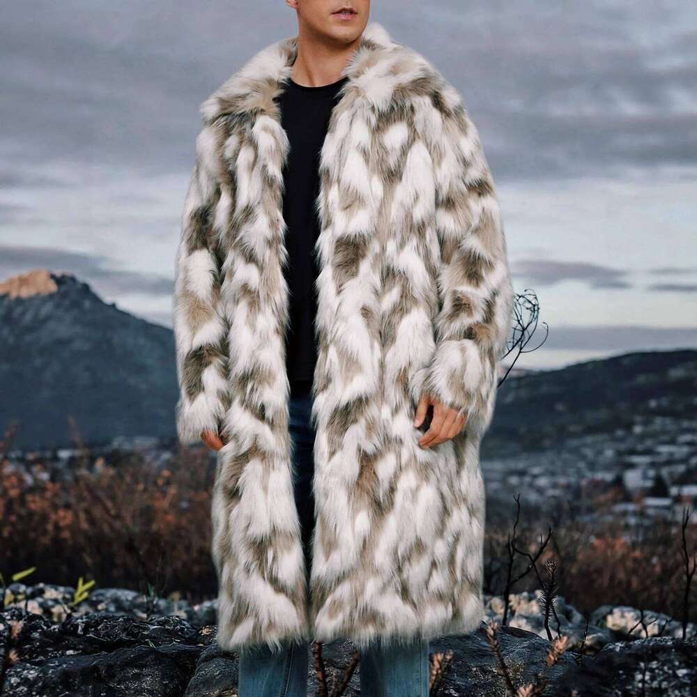 Men Faux Fox Coats Jacket Turn Down Collar Long Sleeve Open Stitch Thick Warm Fur Loose Casual 2025 Autumn Winter Z260313