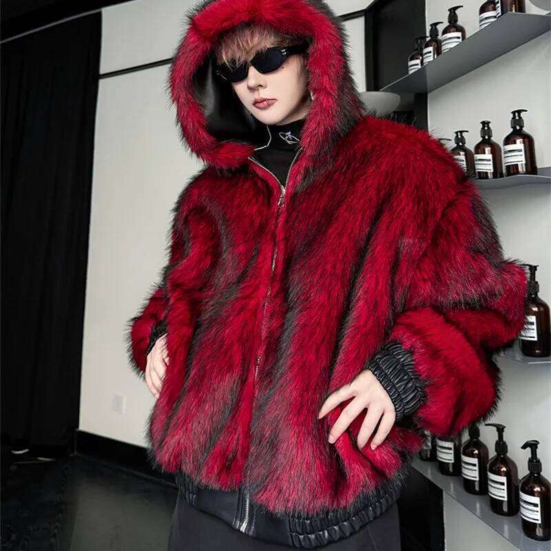 Double-sided Wear Thickened Warmer Faux Fur Pu Leather Jacket Man Techwear Style Red Imitation Mink Hair Winter Coat Z260313
