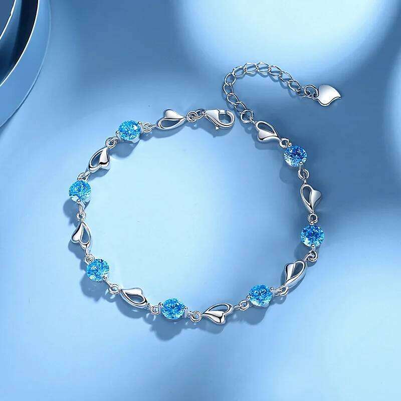 Luxury S925 Sterling Silver Love Bracelet Purple Blue Zircon Crystal for Women Party Engagement Jewelry Gift Z260313
