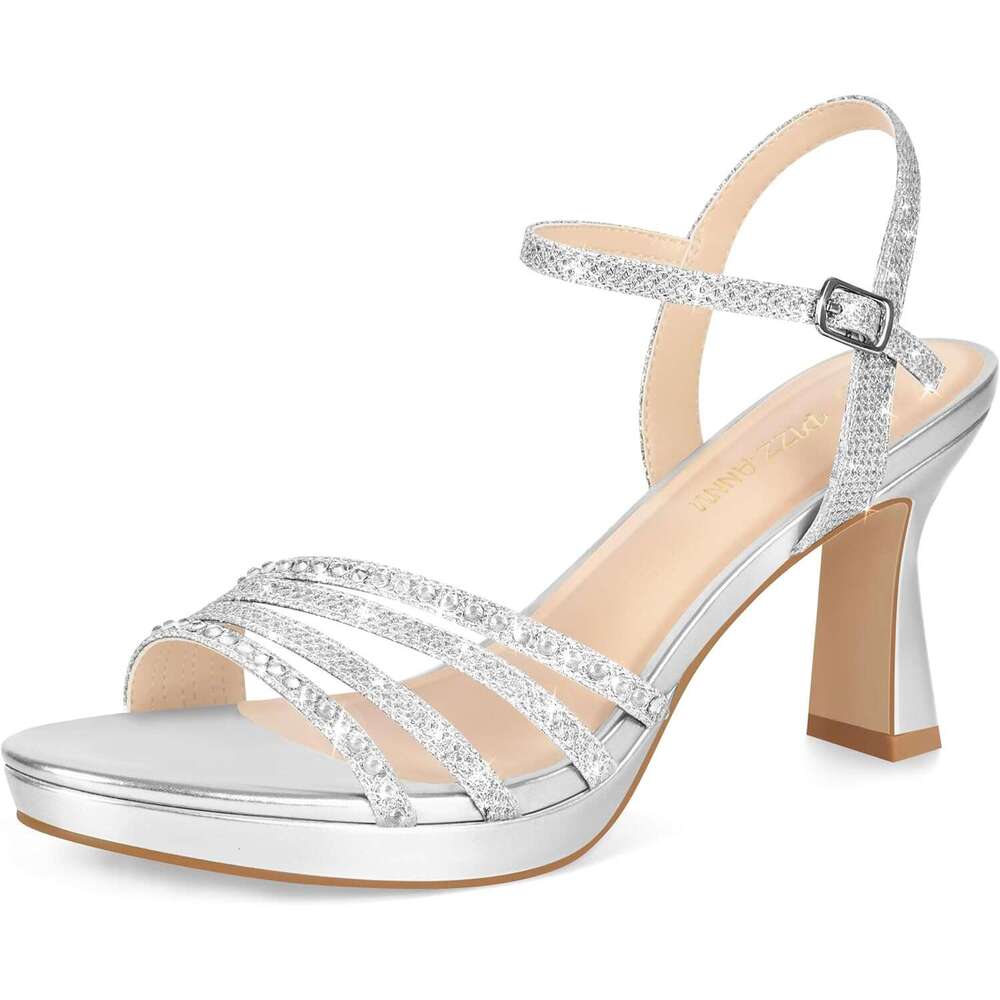 Lena Women S Platform Heels High Block Chunky Sparkly Rhinestone Open Toe Ankle Strap Fashion Dress Pump Sandals Shoes For Party Wedding MOJIDASHU