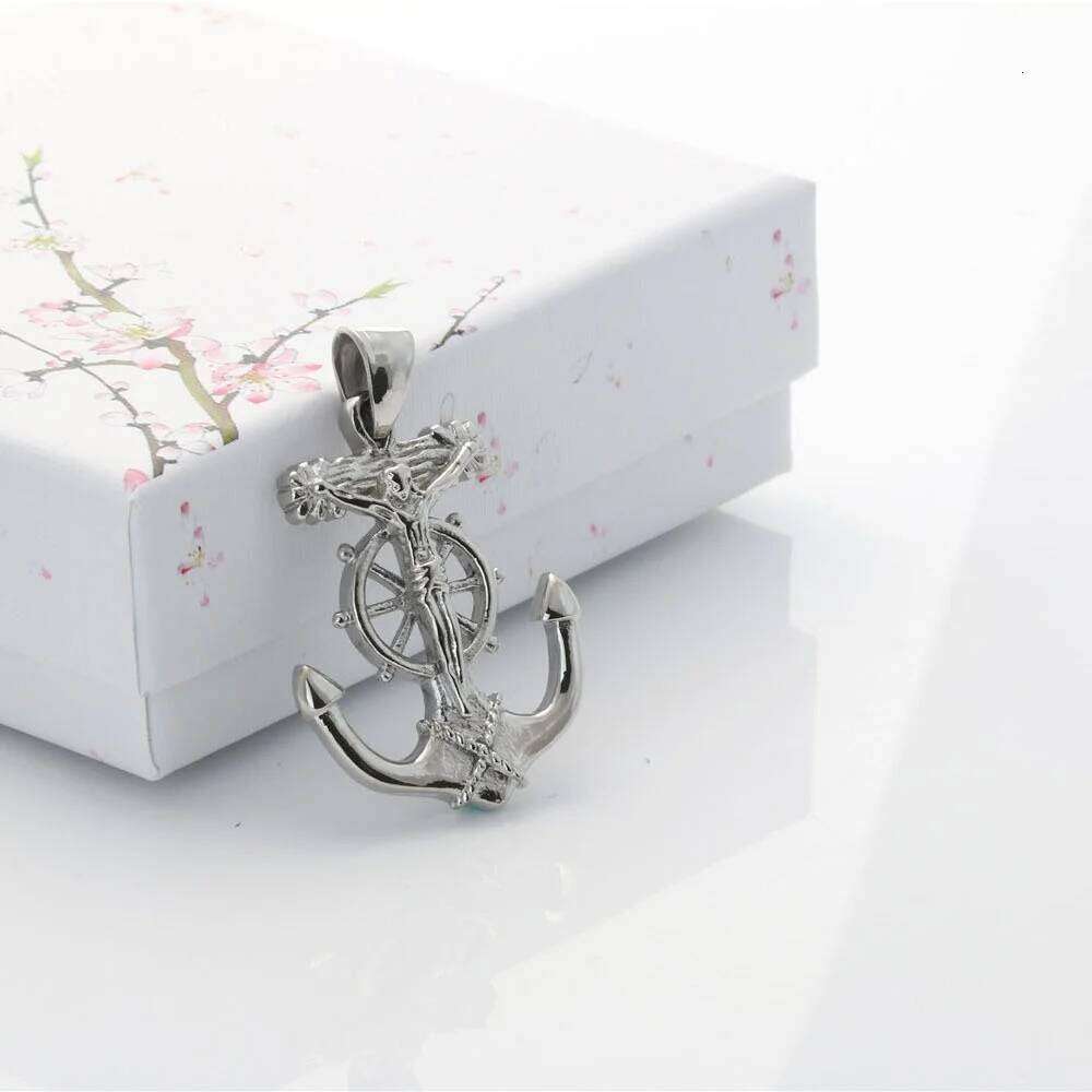 Cross Rudder Anchor Pendant Necklace Gold Color Plated Jewelry Stainless Steel Navigation Religious Necklacejavascript: H260312