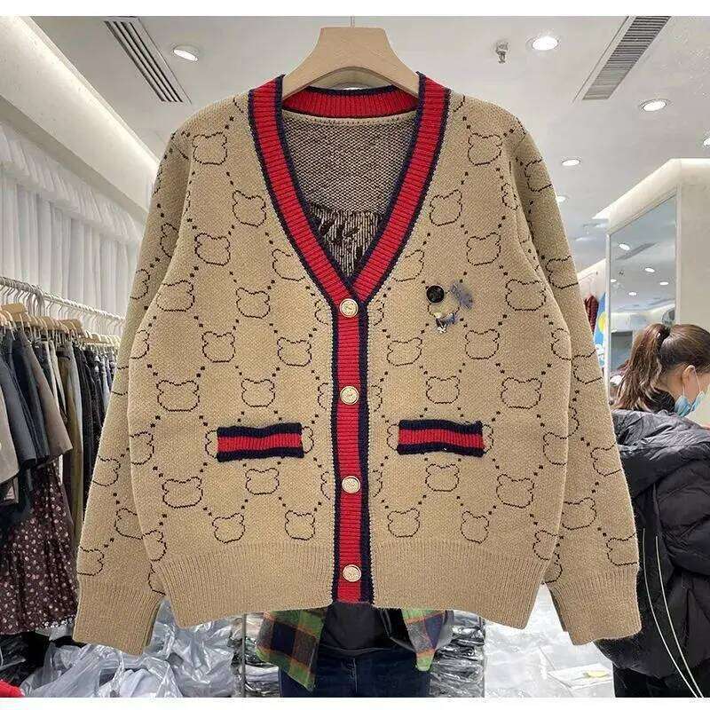 V-neck Embroidered Knitting Cardigan Coat Women Autumn Winter Fashion Loose Long Sleeve Sweater All-match Trend Knitwear Tops Z260313