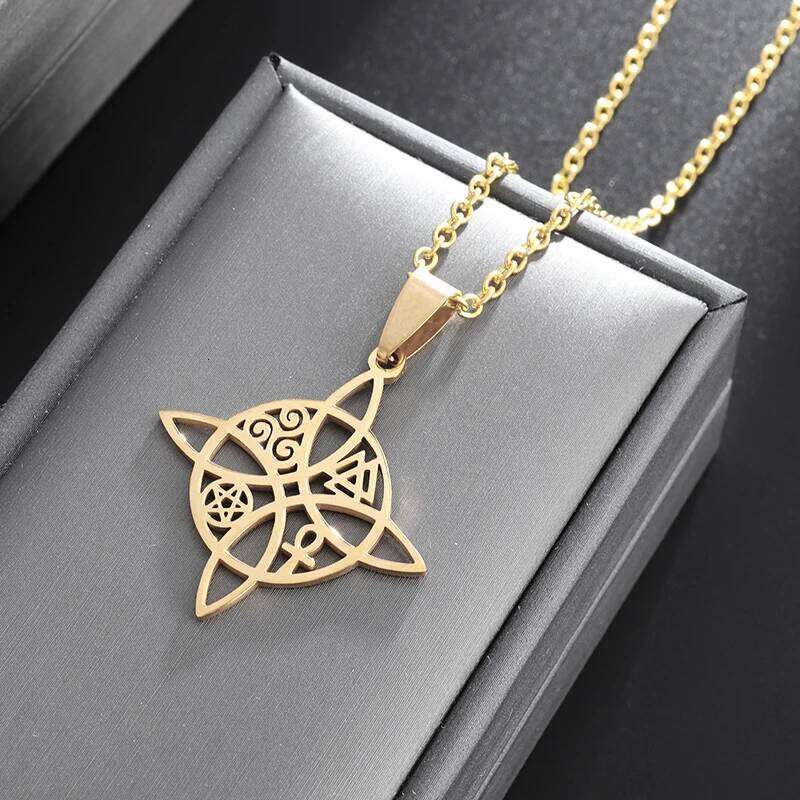 Witchcraft Witch Necklace Irish Trinity Knot Triple Spiral Pendant Stainless Steel Ankh Cross Pentagram Amulet Jewelry H260312