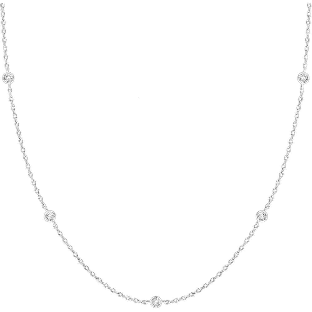 K Gold Station Silver Plated Necklace For Simulated Diamond Necklaces Gift for Women CZ Chain H260312