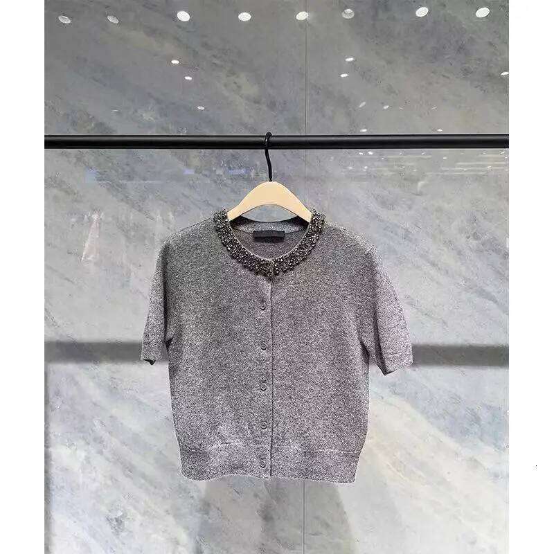 Summer Women's Sweater Cardigan Beading Short Sleeve Single-breasted Tops Tees Vintage Korean Fashion Ladies Jumpers Z260313