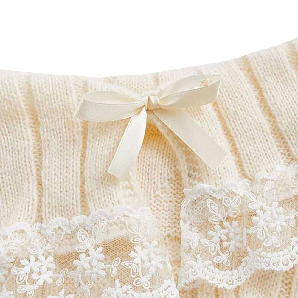 Women Off Shoulder Knit Sweater Solid Color Sweet Pullovers Long Sleeve Bow Lace Patchwork Cute Jumpers Club Streetwear Y2k Z260313